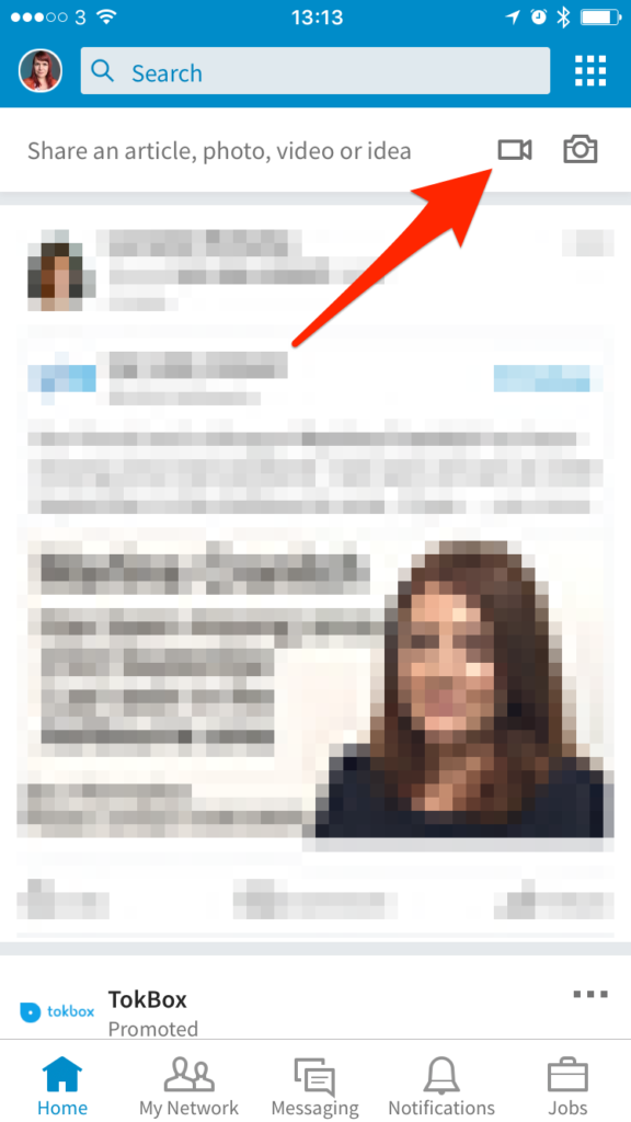 Upload and shoot LinkedIn native video from the mobile app -- screenshot step 1