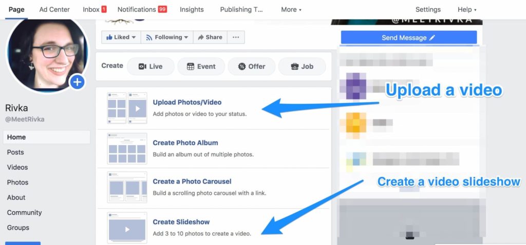 facebook video options
